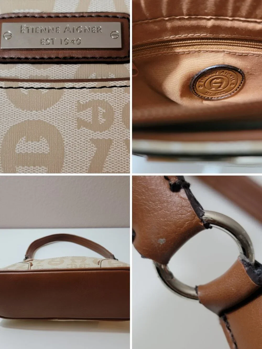 Etienne Aigner Logo Canvas Brown Trim Shoulder Bag